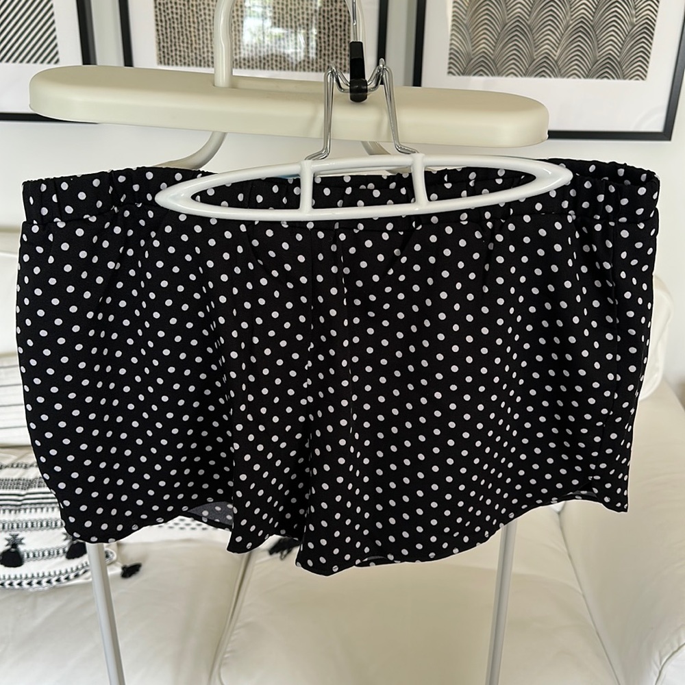 Size L Pim+Larkin, black and white polka dot shorts.